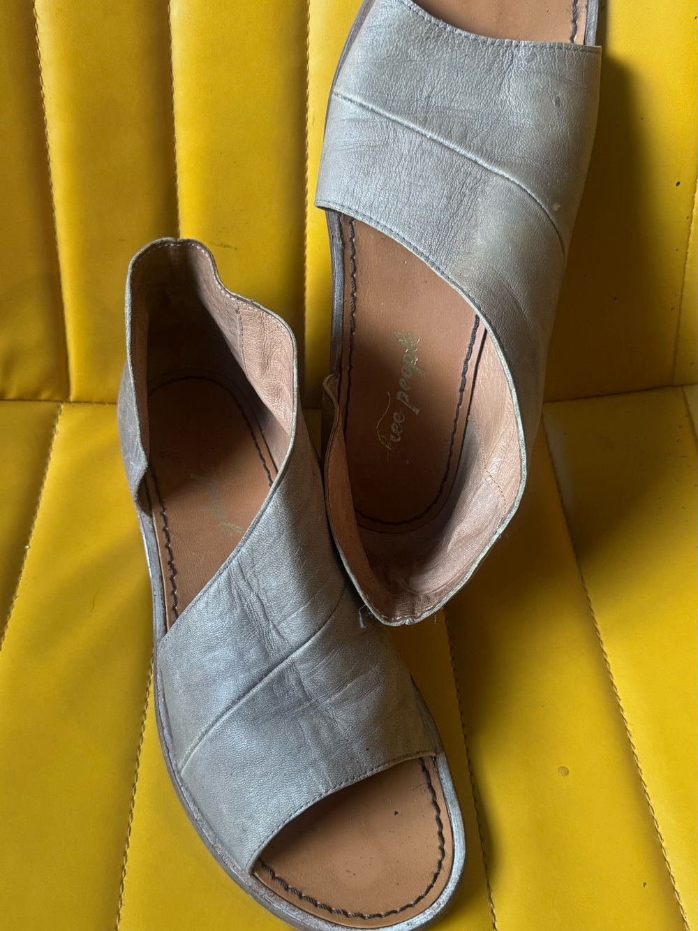 Free People Leather Open-Toe Slip-On Mules in Taupe